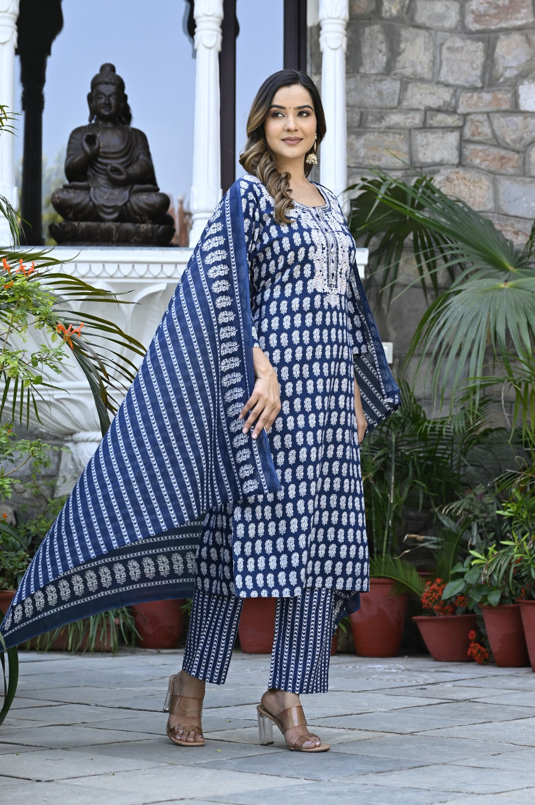 Navy Blue Mirror Work Kurta Set