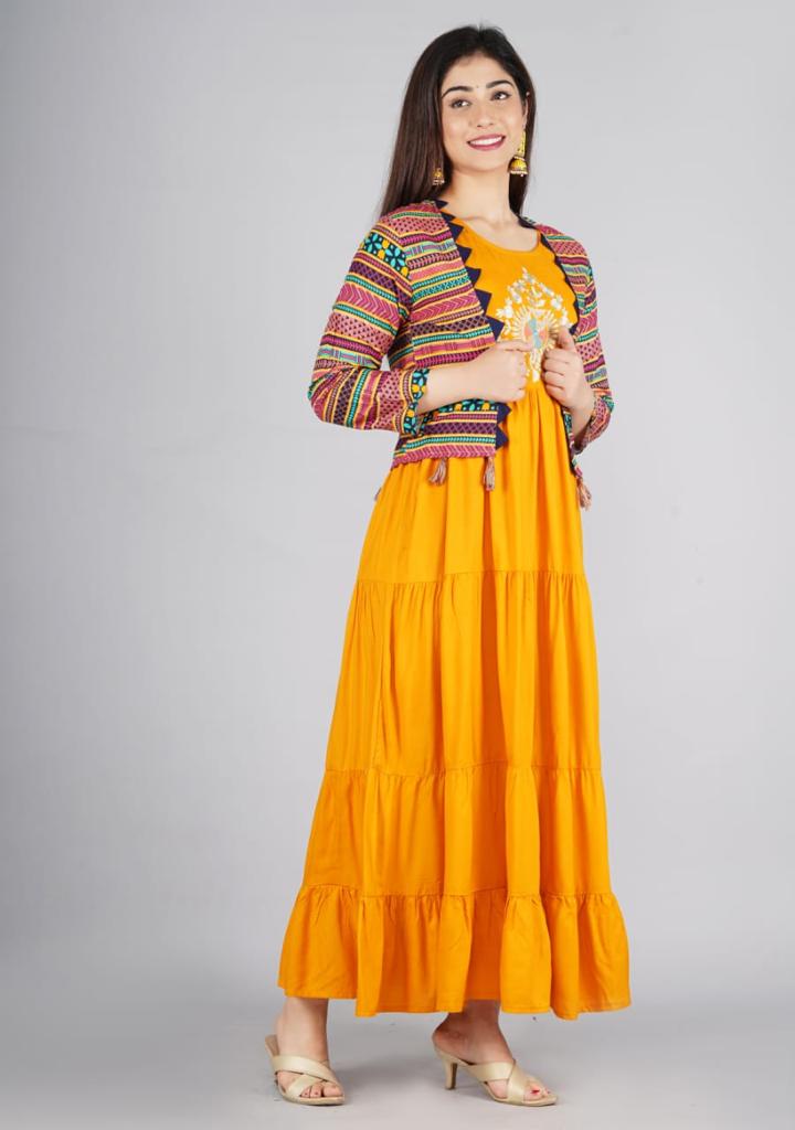 Mustard Three tier Dress with Jacket