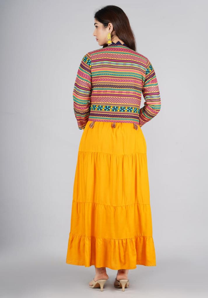 Mustard Three tier Dress with Jacket