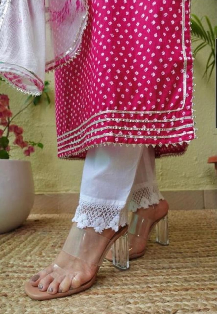 Pink Bandhani Mirror Work Kurta Set