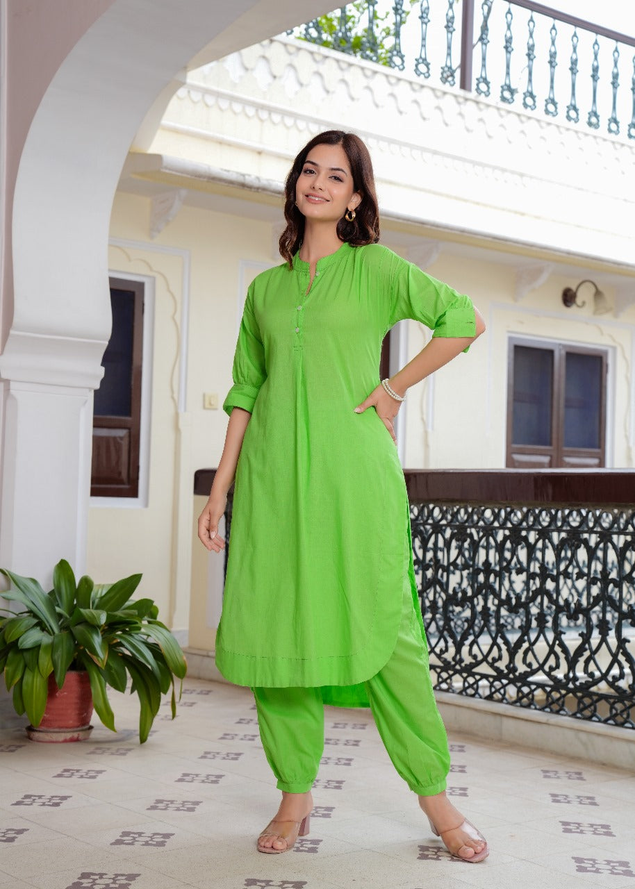 Green Kurta with Afghani Pants