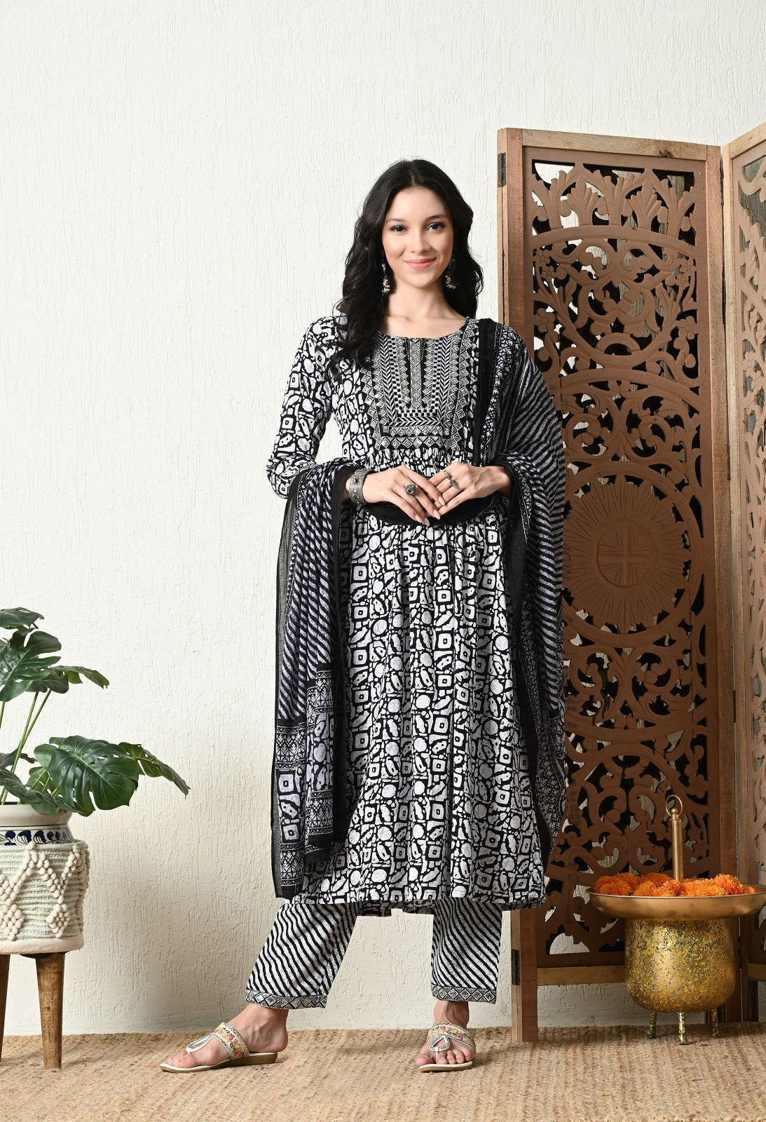 Black Printed Kurta Set