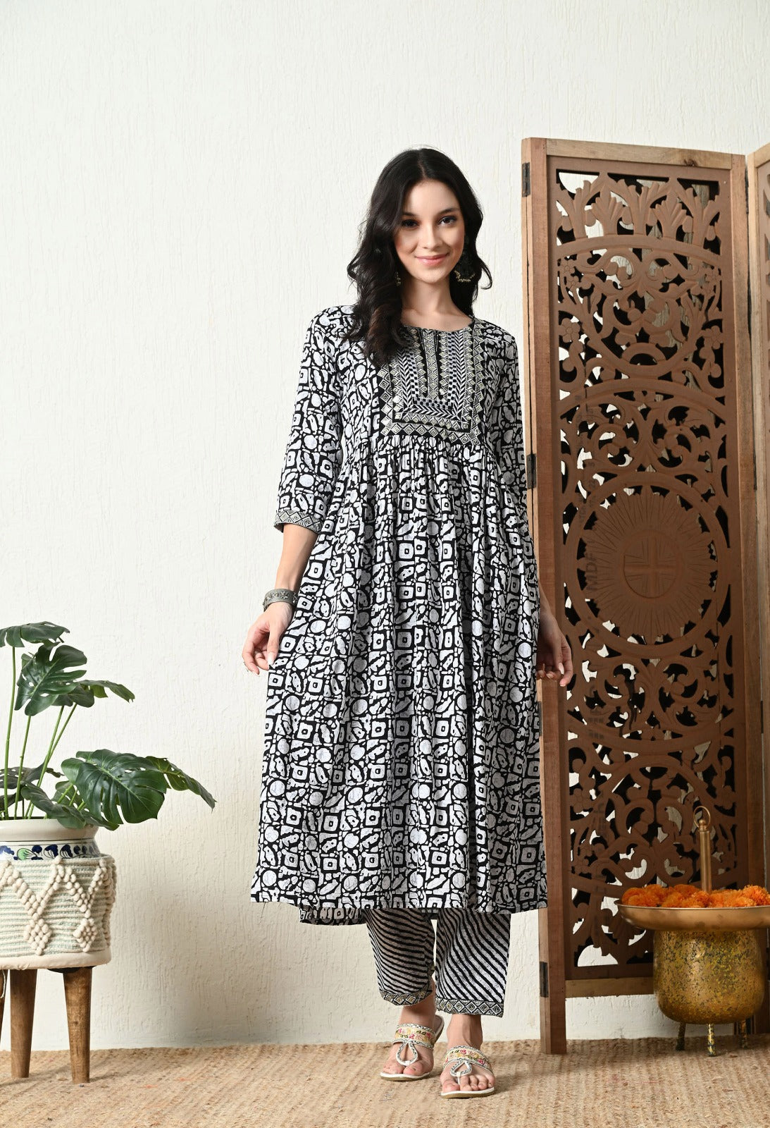 Black Printed Kurta Set