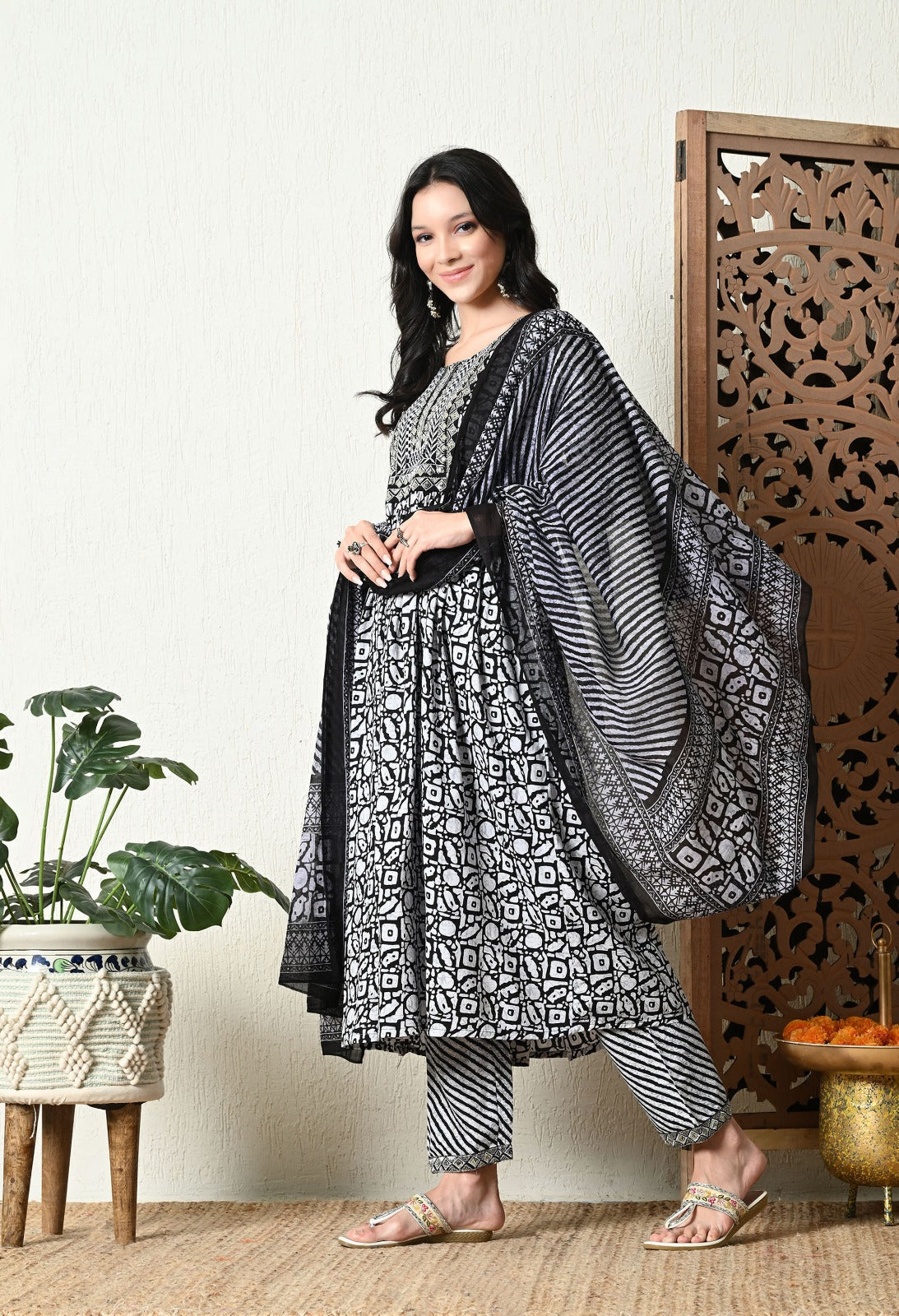 Black Printed Kurta Set