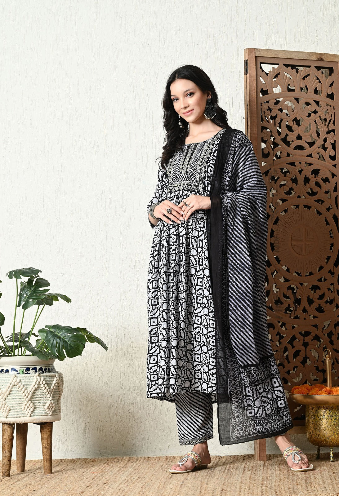 Black Printed Kurta Set