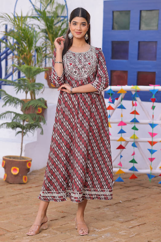 Procion Print Anarkali Kurti with Embroidery